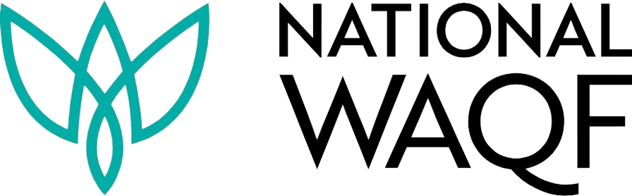 National Waqf logo featuring a teal geometric bird symbol beside black capital text reading NATIONAL WAQF.