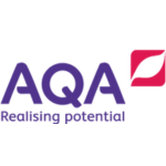 AQA Realising potential logo in purple text alongside a pink rectangular emblem.