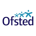 Ofsted official logo in dark blue text with three blue star-shaped figure icons above it.