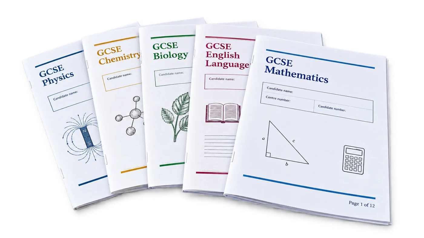 GCSE Mathematics, English Language, Biology, Chemistry and Physics exam papers
